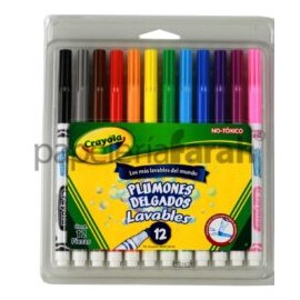 PLUMONES BASE AGUA COLORES SURTIDOS DELGADOS 58-0912 CRAYOLA 12 PIEZAS