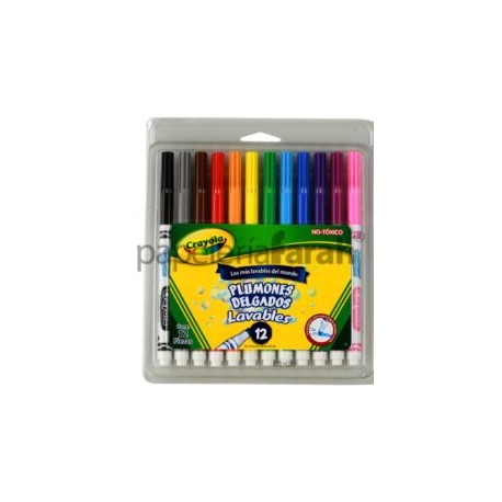 PLUMONES BASE AGUA COLORES SURTIDOS DELGADOS 58-0912 CRAYOLA 12 PIEZAS