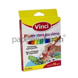 PLUMONES LAVABLES COLORES SURTIDOS VINCI 12 PIEZAS